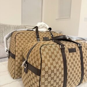 Gucci Beige and Dark Brown Duffel Bag
